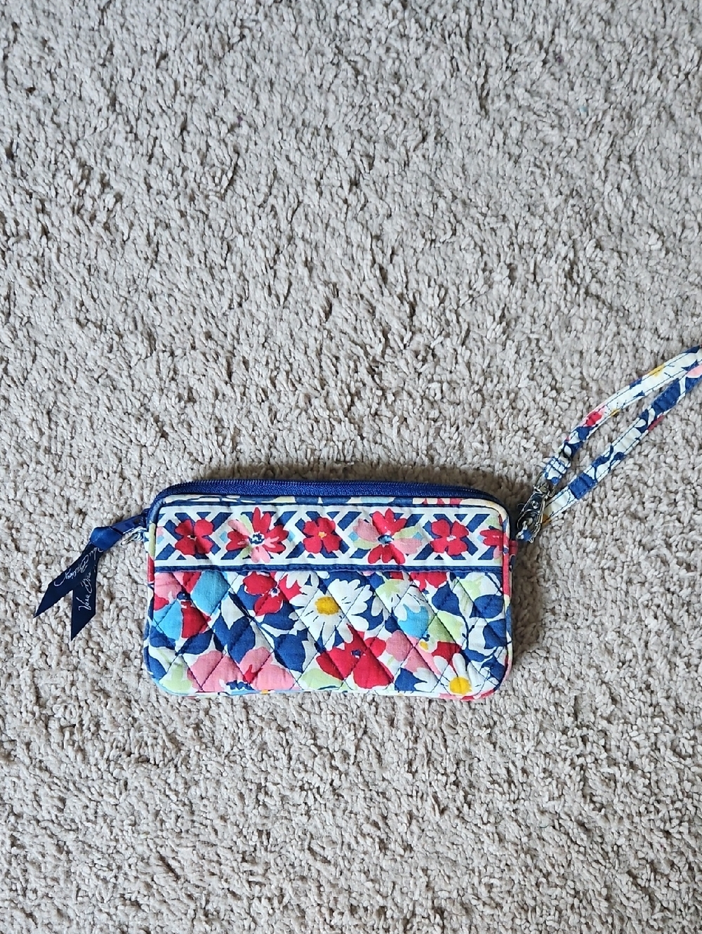 Vera Bradley Quilted Floral Wristlet - Navy, Pink & Yellow